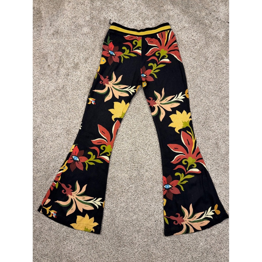Farm Rio Floral Flare Pants Womens XS Black Tropical Wide Leg - Picture 2 of 15